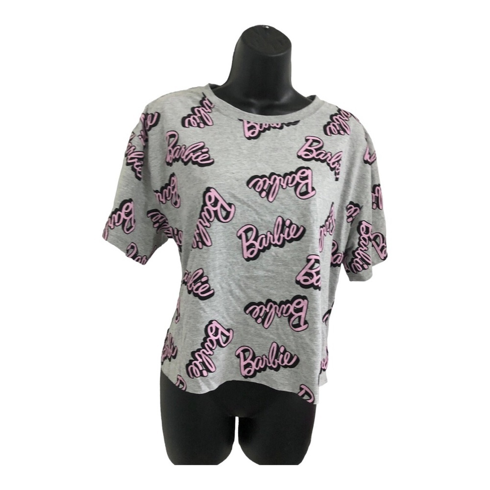 Barbie gray Pink Barbie monogram tshirt size large new